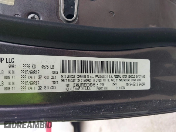 2014 Jeep Patriot Latitude with VIN 1C4NJRFB3ED810819, listed as a IAAI auction lot 41994129 with 145,733 mi miles and . Bid and sale history available at carsss.com. Image 9.