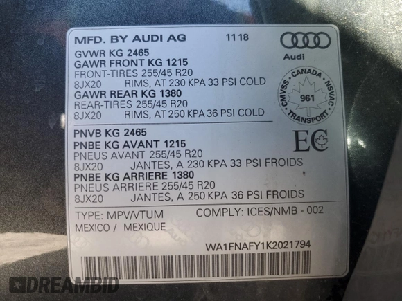 2019 Audi Q5 Prestige with VIN WA1FNAFY1K2021794, listed as a Copart auction lot 46272665 with 38,866 mi miles and Salvage Title. Bid and sale history available at carsss.com. Image 14.