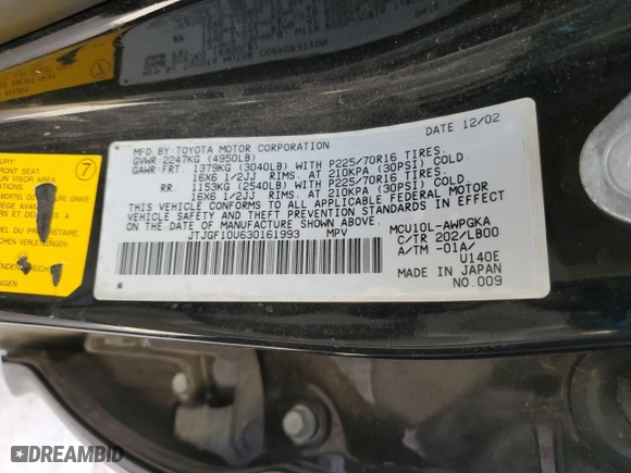 2003 Lexus RX 300 with VIN JTJGF10U630161993, listed as a Copart auction lot 43962205 with 233,526 mi miles and Salvage Title. Bid and sale history available at carsss.com. Image 13.