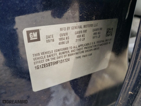 2017 Chevrolet Malibu LT with VIN 1G1ZE5ST6HF131724, listed as a Copart auction lot 44219215 with 102,060 mi miles and Salvage Title. Bid and sale history available at carsss.com. Image 12.