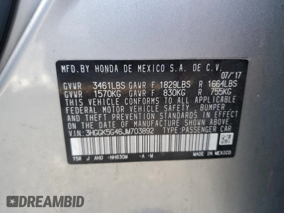 2018 Honda Fit LX with VIN 3HGGK5G46JM703892, listed as a Copart auction lot 79742984 with 67,825 mi miles and Salvage Title. Bid and sale history available at DreamBid. Image 12.