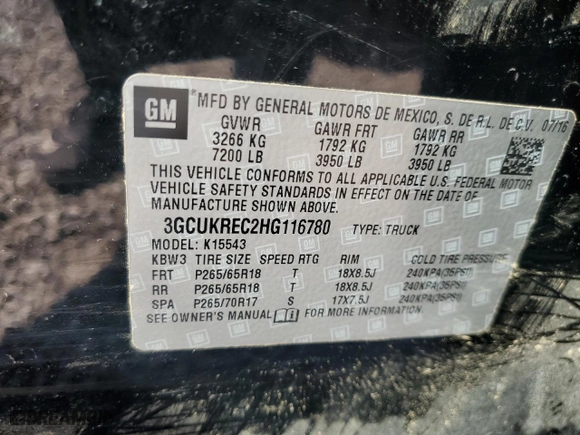2017 Chevrolet Silverado 1500 LT with VIN 3GCUKREC2HG116780, listed as a Copart auction lot 46121095 with 0 mi miles and Salvage Title. Bid and sale history available at carsss.com. Image 13.