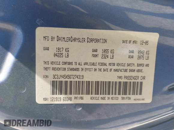 2006 Chrysler PT Cruiser z VIN 3C3JY45X56T274319, wystawiony jako IAAI lot #42142724 z przebiegiem 93 082 mil mil oraz . Historia ofert i sprzedaży dostępna na DreamBid. Obrazek 9.