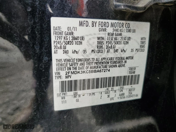 2011 Ford Edge Limited with VIN 2FMDK3KC5BBA67274, listed as a Copart auction lot 49117125 with 129,002 mi miles and Salvage Title. Bid and sale history available at carsss.com. Image 16.