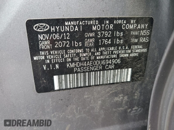 2013 Hyundai Elantra GLS z VIN KMHDH4AE0DU694906, wystawiony jako Copart lot #61286785 z przebiegiem 145 020 mil mil oraz Czysty tytuł • Clean title. Historia ofert i sprzedaży dostępna na DreamBid. Obrazek 12.