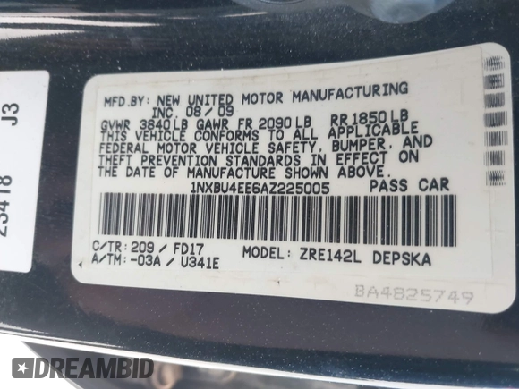 2010 Toyota Corolla z VIN 1NXBU4EE6AZ225005, wystawiony jako IAAI lot #42793493 z przebiegiem 164 955 mil mil oraz . Historia ofert i sprzedaży dostępna na DreamBid. Obrazek 9.