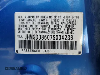 2007 Honda Fit Sport with VIN JHMGD38607S004236, listed as a Copart auction lot 52781415 with 313,559 mi miles and Salvage Title. Bid and sale history available at carsss.com. Image 14.