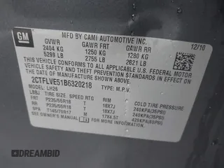 2011 GMC Terrain SLT-1 with VIN 2CTFLVE51B6320218, listed as a IAAI auction lot 41866108 with 153,370 mi miles and . Bid and sale history available at DreamBid. Image 9.