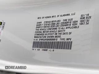 2019 Honda Odyssey EX with VIN 5FNRL6H58KB089810, listed as a IAAI auction lot 42510301 with 38,615 mi miles and . Bid and sale history available at DreamBid. Image 9.