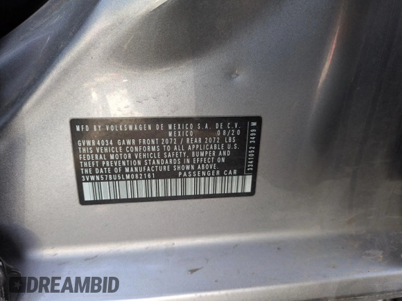 2020 Volkswagen Jetta S with VIN 3VWN57BU5LM082161, listed as a Copart auction lot 83852664 with 102,352 mi miles and Salvage title. Bid and sale history available at DreamBid. Image 12.