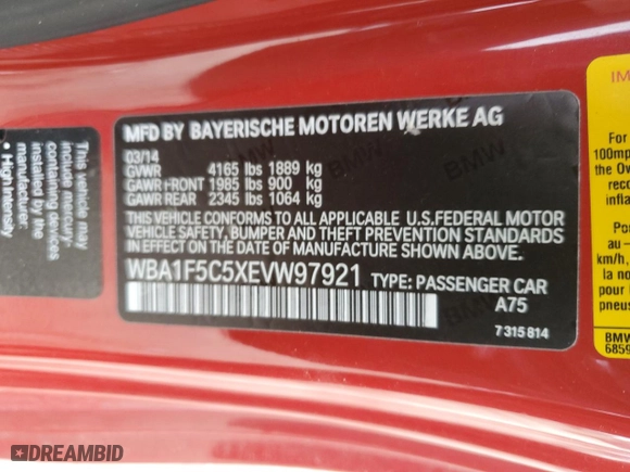 2014 BMW 2 Series 228i with VIN WBA1F5C5XEVW97921, listed as a Copart auction lot 44850825 with 120,173 mi miles and Salvage Title. Bid and sale history available at carsss.com. Image 14.