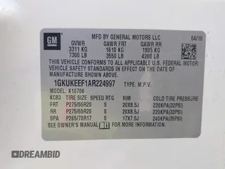 2010 GMC Yukon Denali with VIN 1GKUKEEF1AR224997, listed as a IAAI auction lot 42056472 with 81,314 mi miles. Bid and sale history available at carsss.com. Image 9.