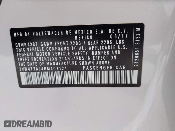2017 Volkswagen Jetta GLI с VIN 3VW4T7AJ4HM407124, выставлен на аукционе IAAI как лот 42391726 с пробегом 108 898 миль миль и . История ставок и продаж доступна на DreamBid. Изображение 9.