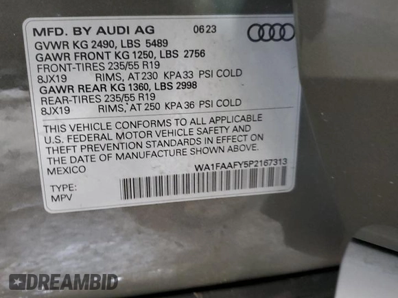 2023 Audi Q5 S line Prestige с VIN WA1FAAFY5P2167313, выставлен на аукционе Copart как лот 87830325 с пробегом 15 641 миль миль и Списание • Salvage title. История ставок и продаж доступна на DreamBid. Изображение 13.