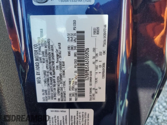 2010 Ford Mustang GT500 with VIN 1ZVBP8JS1A5105926, listed as a Copart auction lot 77398504 with 63,699 mi miles and Salvage title. Bid and sale history available at DreamBid. Image 14.