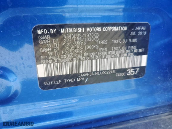 2020 Mitsubishi Outlander Sport ES 2.0 with VIN JA4AP3AU4LU002246, listed as a Copart auction lot 48776755 with 102,955 mi miles and Non Repairable. Bid and sale history available at carsss.com. Image 13.