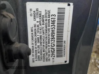 2009 Honda Civic EX with VIN 2HGFG12849H534613, listed as a Copart auction lot 54648375 with 219,437 mi miles and Salvage Title. Bid and sale history available at DreamBid. Image 12.