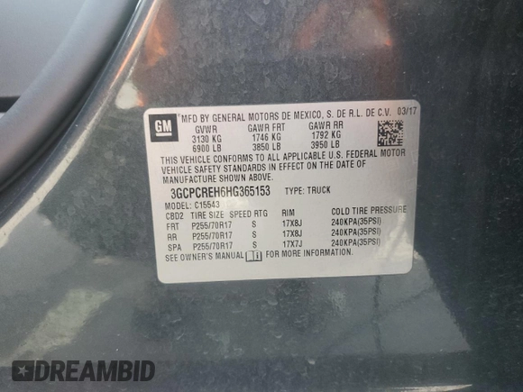 2017 Chevrolet Silverado 1500 LT with VIN 3GCPCREH6HG365153, listed as a Copart auction lot 65855034 with 109,136 mi miles and Salvage Title. Bid and sale history available at DreamBid. Image 13.