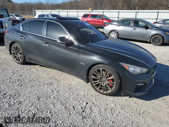 2017 Infiniti Q50 Red Sport 400 with VIN JN1FV7APXHM850287, listed as a Copart auction lot 47185255 with 72,703 mi miles and Salvage title. Bid and sale history available at DreamBid. Image 4.