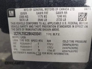 2011 GMC Terrain SLE-2 with VIN 2CTFLTEC2B6420041, listed as a IAAI auction lot 42483123 with 253,239 mi miles and . Bid and sale history available at DreamBid. Image 9.