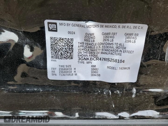 2024 Chevrolet Blazer LT z VIN 3GNKBCR47RS258104, wystawiony jako Copart lot #54824135 z przebiegiem 7 683 mil mil oraz Szkoda całkowita • Salvage title. Historia ofert i sprzedaży dostępna na DreamBid. Obrazek 12.