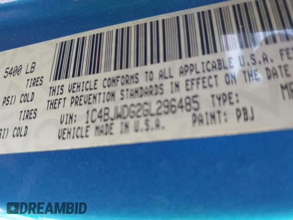2016 Jeep Wrangler Unlimited Sport with VIN 1C4BJWDG2GL296485, listed as a IAAI auction lot 42177026 with 113,971 mi miles and . Bid and sale history available at DreamBid. Image 9.