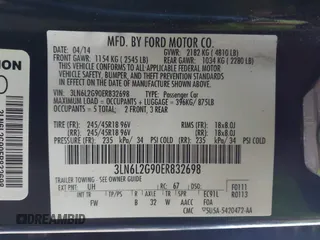 2014 Lincoln MKZ with VIN 3LN6L2G90ER832698, listed as a IAAI auction lot 41887879 with 141,798 mi miles and . Bid and sale history available at DreamBid. Image 9.
