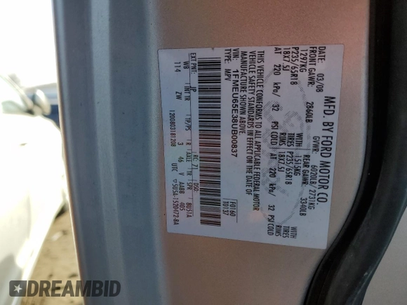 2008 Ford Explorer Limited с VIN 1FMEU65E38UB00837, выставлен на аукционе Copart как лот 85714354 с пробегом 115 006 миль миль и Чистый • Clean title. История ставок и продаж доступна на DreamBid. Изображение 13.