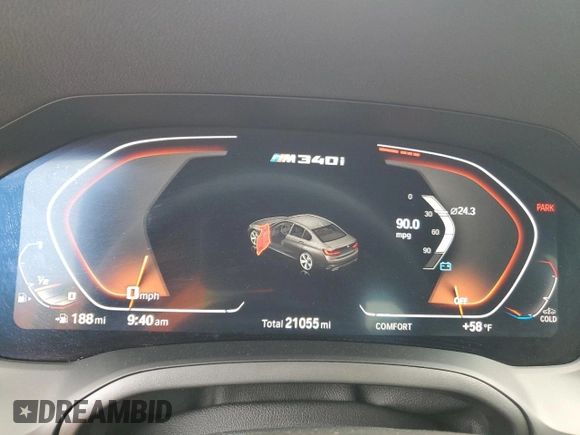 2020 BMW 3 Series M340i with VIN 3MW5U7J08L8B35753, listed as a Copart auction lot 86742584 with 21,055 mi miles and Salvage Title. Bid and sale history available at carsss.com. Image 9.