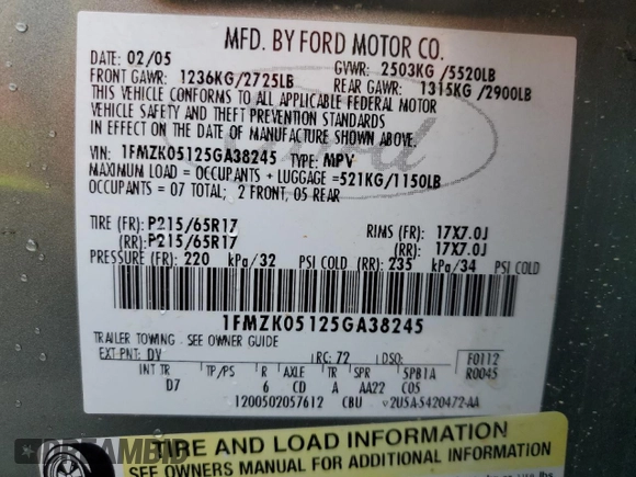 2005 Ford Freestyle SEL z VIN 1FMZK05125GA38245, wystawiony jako Copart lot #86547584 z przebiegiem 257 252 mil mil oraz Szkoda całkowita • Salvage title. Historia ofert i sprzedaży dostępna na DreamBid. Obrazek 12.