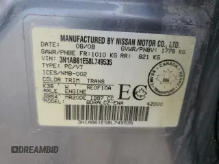 2008 Nissan Sentra 2.0 z VIN 3N1AB61E58L749535, wystawiony jako Copart lot #56568815 z przebiegiem 307 206 mil mil oraz Czysty tytuł • Clean title. Historia ofert i sprzedaży dostępna na DreamBid. Obrazek 12.