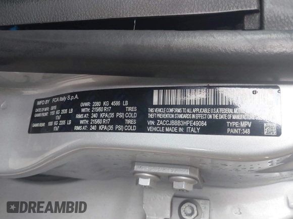 2017 Jeep Renegade Altitude z VIN ZACCJBBB3HPE49084, wystawiony jako IAAI lot #42247035 z przebiegiem 167 421 mil mil oraz . Historia ofert i sprzedaży dostępna na DreamBid. Obrazek 9.