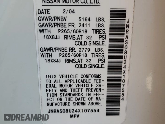2004 Infiniti FX35 with VIN JNRAS08U24X107554, listed as a Copart auction lot 70528824 with 260,661 mi miles and Salvage Title. Bid and sale history available at carsss.com. Image 10.
