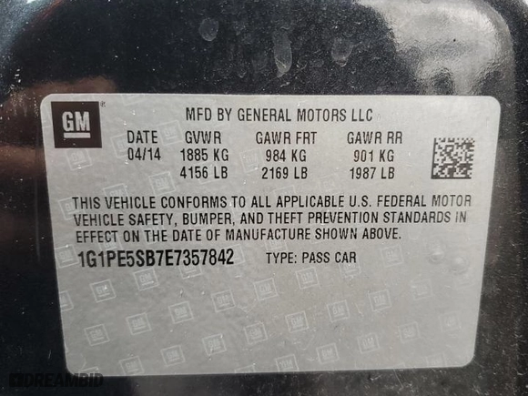 2014 Chevrolet Cruze 2LT with VIN 1G1PE5SB7E7357842, listed as a Copart auction lot 45001815 with 99,970 mi miles and Salvage Title. Bid and sale history available at carsss.com. Image 12.