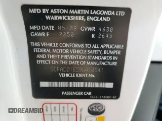 2009 Aston Martin DB9 z VIN SCFAD01E59GA10941, wystawiony jako Copart lot #57220313 z przebiegiem 24 818 mil mil oraz . Historia ofert i sprzedaży dostępna na DreamBid. Obrazek 12.