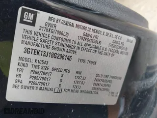 2008 GMC Sierra 1500 SLE1 with VIN 3GTEK13J18G296146, listed as a IAAI auction lot 41517905 with 215,081 mi miles. Bid and sale history available at carsss.com. Image 9.