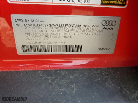 2011 Audi A3 2.0 TDI Premium with VIN WAUBJBFM5BA047790, listed as a Copart auction lot 74276654 with 268,296 mi miles and Salvage Title. Bid and sale history available at carsss.com. Image 14.