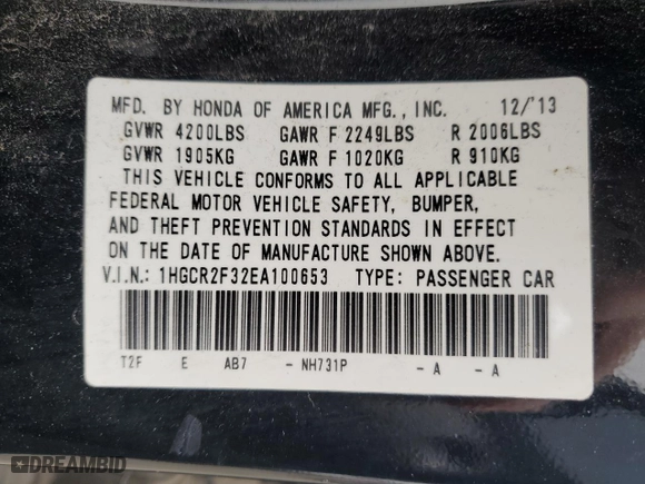 2014 Honda Accord Sedan LX with VIN 1HGCR2F32EA100653, listed as a Copart auction lot 43999825 with 136,544 mi miles and Salvage Title. Bid and sale history available at carsss.com. Image 12.