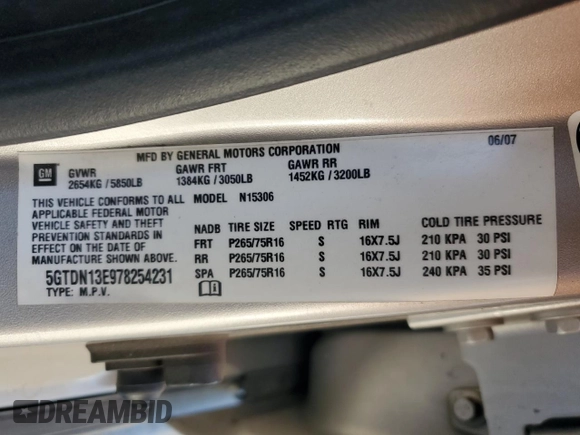 2007 Hummer H3 SUV with VIN 5GTDN13E978254231, listed as a Copart auction lot 84193954 with 129,926 mi miles and Salvage Title. Bid and sale history available at carsss.com. Image 13.