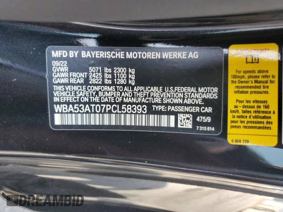 2023 BMW 4 Series M440i z VIN WBA53AT07PCL58393, wystawiony jako Copart lot #60527305 z przebiegiem 32 546 mil mil oraz Szkoda całkowita • Salvage title. Historia ofert i sprzedaży dostępna na DreamBid. Obrazek 13.