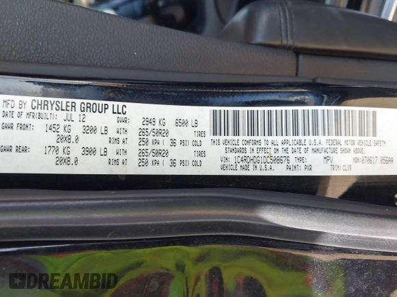 2013 Dodge Durango Crew with VIN 1C4RDHDG1DC508676, listed as a IAAI auction lot 42520380 with 126,250 mi miles and . Bid and sale history available at DreamBid. Image 9.