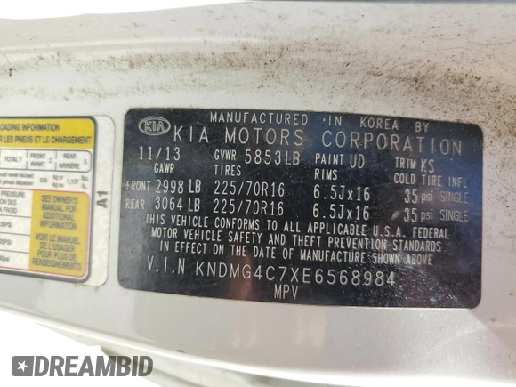 2014 Kia Sedona LX with VIN KNDMG4C7XE6568984, listed as a Copart auction lot 72387984 with 212,145 mi miles and Salvage Title. Bid and sale history available at carsss.com. Image 13.