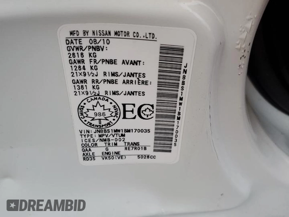 2011 Infiniti FX with VIN JN8BS1MW1BM170035, listed as a Copart auction lot 83537414 with Not provided miles and Salvage title. Bid and sale history available at DreamBid. Image 12.