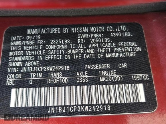 2019 Nissan Rogue S with VIN JN1BJ1CP3KW242918, listed as a Copart auction lot 52077325 with 91,149 mi miles and Salvage Title. Bid and sale history available at DreamBid. Image 13.
