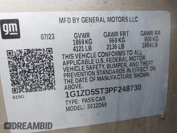 2023 Chevrolet Malibu LT with VIN 1G1ZD5ST3PF248730, listed as a IAAI auction lot 42213084 with 40,544 mi miles and . Bid and sale history available at carsss.com. Image 9.