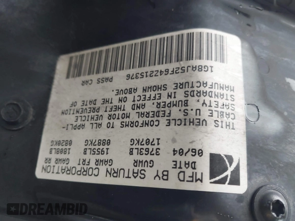 2004 Saturn ION ION 2 z VIN 1G8AJ52F64Z215376, wystawiony jako IAAI lot #42230247 z przebiegiem 60 227 mil mil oraz . Historia ofert i sprzedaży dostępna na DreamBid. Obrazek 9.