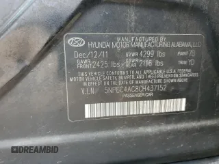 2012 Hyundai Sonata Limited with VIN 5NPEC4AC8CH437152, listed as a Copart auction lot 51001895 with 120,322 mi miles and Salvage Title. Bid and sale history available at carsss.com. Image 12.