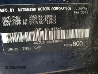 2013 Mitsubishi Lancer ES with VIN JA32U2FU8DU609465, listed as a Copart auction lot 66134614 with 169,552 mi miles and Salvage Title. Bid and sale history available at carsss.com. Image 12.