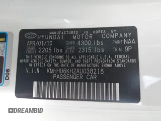 2010 Hyundai Genesis Coupe с VIN KMHHU6KH2AU038218, выставлен на аукционе IAAI как лот 42437658 с пробегом 172 440 миль миль и . История ставок и продаж доступна на DreamBid. Изображение 9.