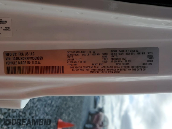 2023 Jeep Wrangler Sport S with VIN 1C4HJXDNXPW569699, listed as a Copart auction lot 52392145 with 32,972 mi miles and Salvage title. Bid and sale history available at DreamBid. Image 12.